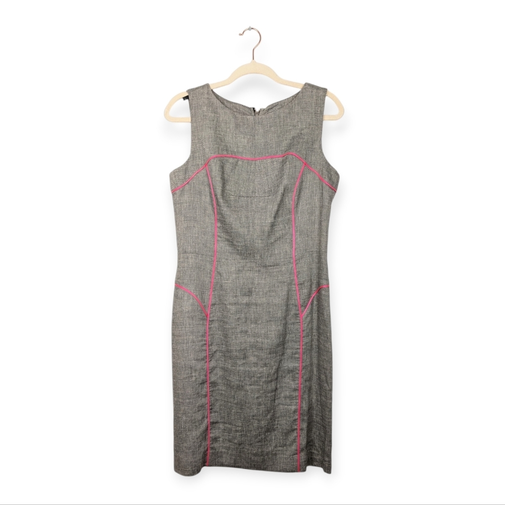 Milly New York Black Pink Linen Blend Sleeveless Tailored Career Dress Size 10